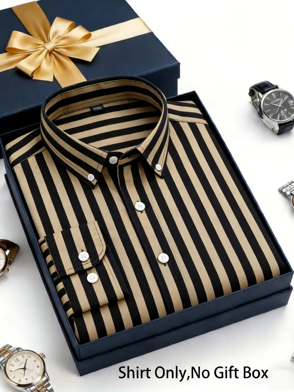 Men's Black and Gold Striped Button-Down Shirt (FS-1)