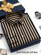 Men's Black and Gold Striped Button-Down Shirt (FS-1)