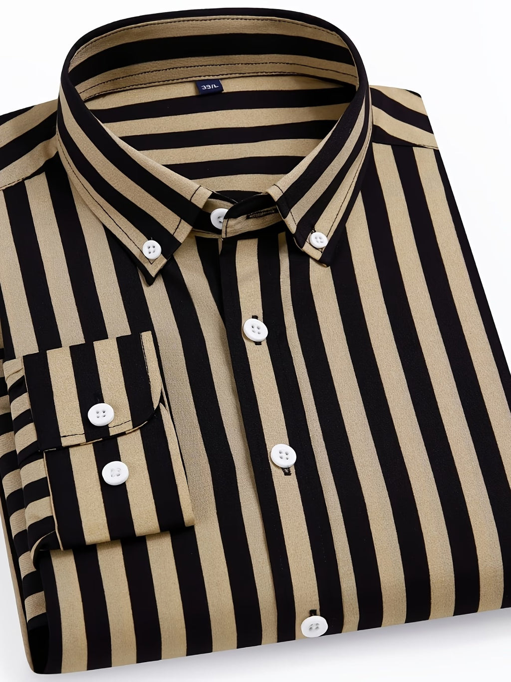 Men's Black and Gold Striped Button-Down Shirt (FS-1)