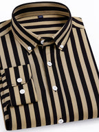 Men's Black and Gold Striped Button-Down Shirt (FS-1)