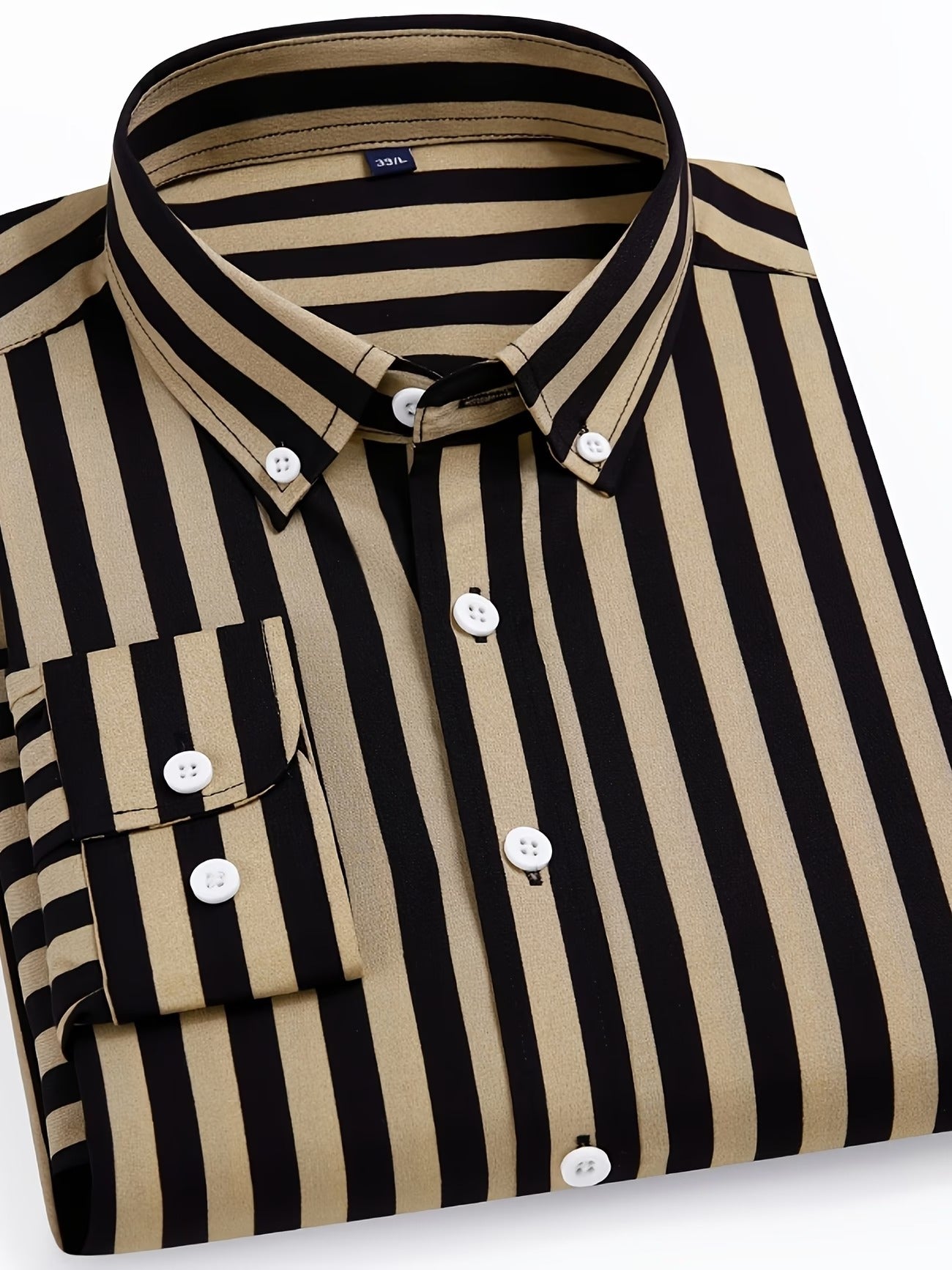 Men's Black and Gold Striped Button-Down Shirt (FS-1)